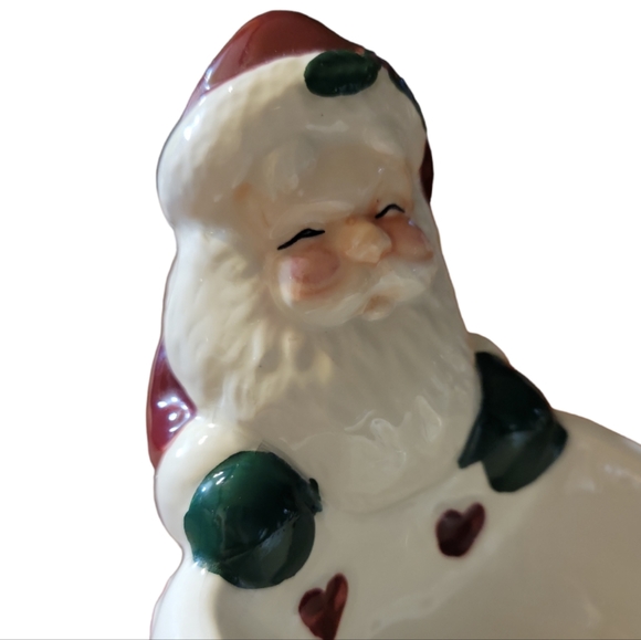 Vtg Christmas Earthenware Santa Snowman Ceramic Hearts Stars Candy Crackers Bowl - Picture 3 of 7